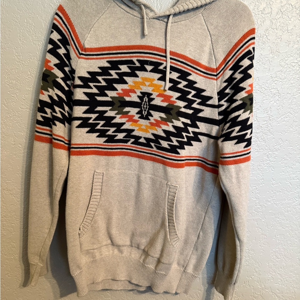 American Rag Cozy Knit Sweater Hoodie with Aztec Pattern Accents Small